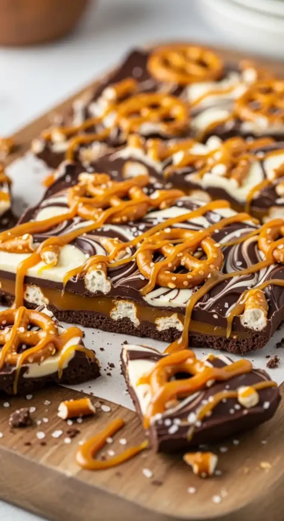 triple-chocolate-pretzel-caramel-bark