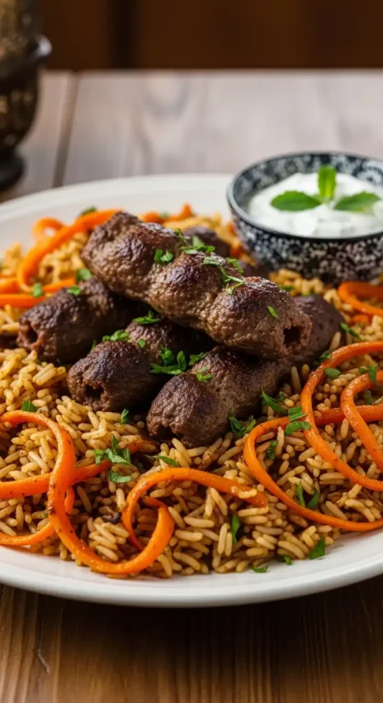 kebab-pilaf-with-spiced-carrots